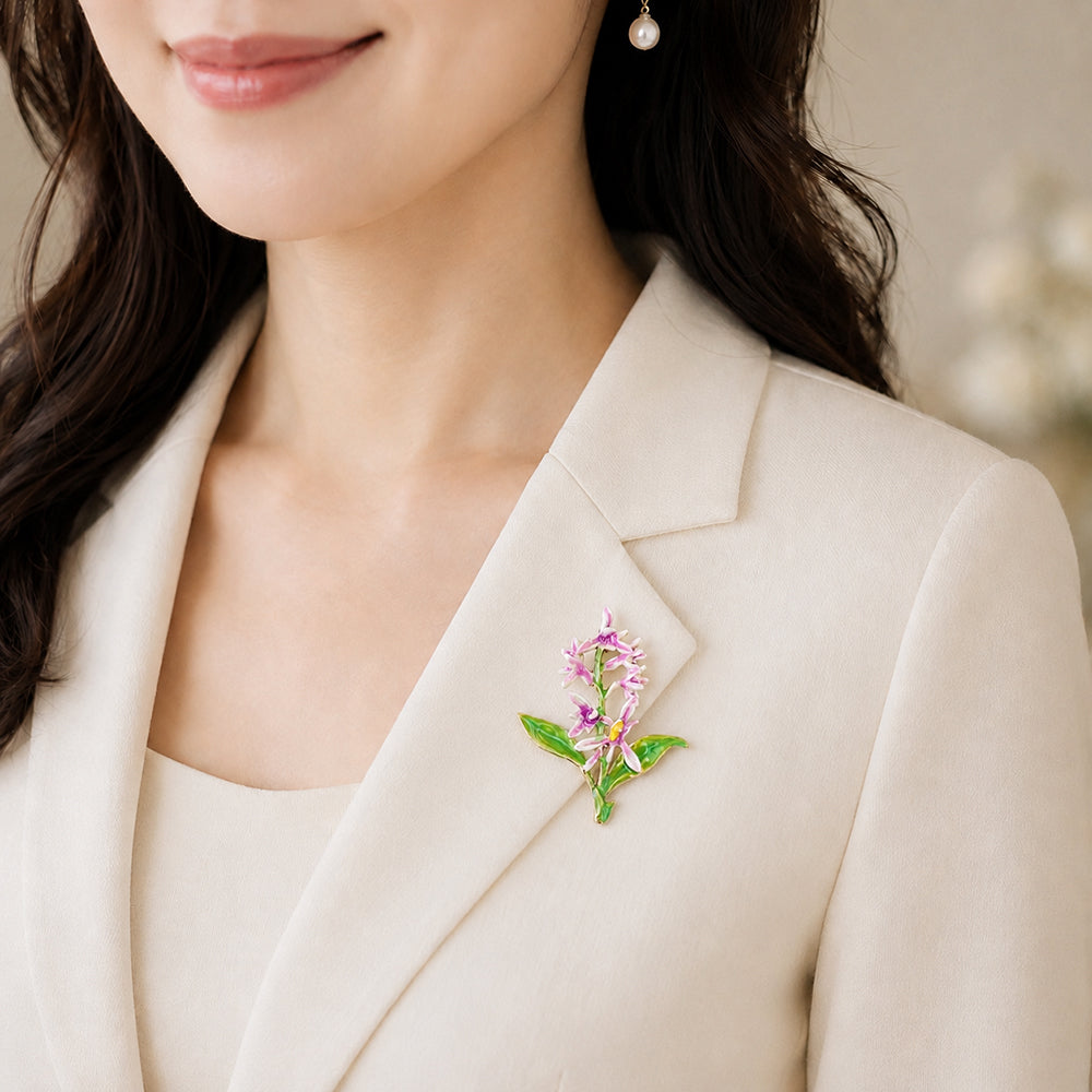 フラワー ピンク パープル ブローチ 花 植物 リーフ アクセサリー 華やか 上品 ボタニカル かわいい バッグ 帽子 ストール プレゼント ギフト