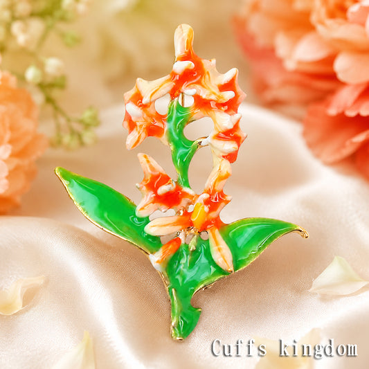 フラワー オレンジ ブローチ 花 植物 リーフ アクセサリー 華やか 上品 ボタニカル かわいい バッグ 帽子 ストール プレゼント ギフト