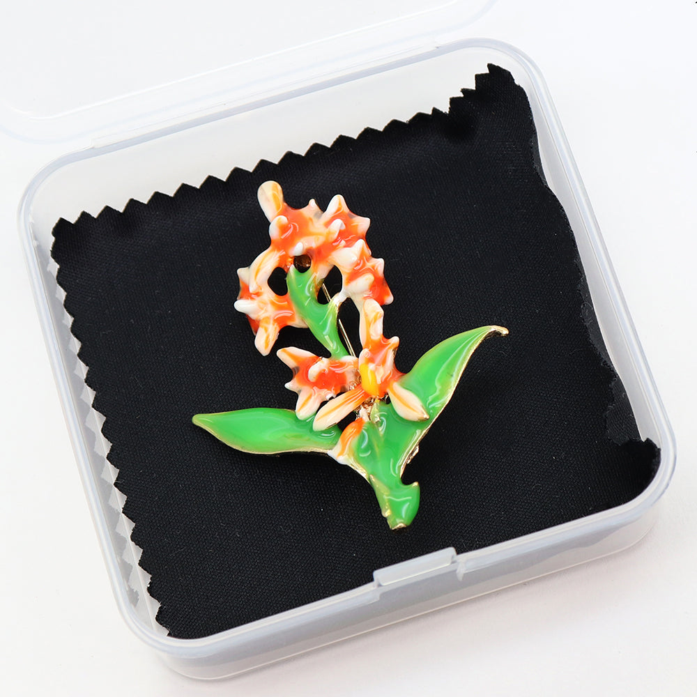 フラワー オレンジ ブローチ 花 植物 リーフ アクセサリー 華やか 上品 ボタニカル かわいい バッグ 帽子 ストール プレゼント ギフト