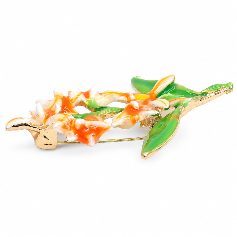 フラワー オレンジ ブローチ 花 植物 リーフ アクセサリー 華やか 上品 ボタニカル かわいい バッグ 帽子 ストール プレゼント ギフト