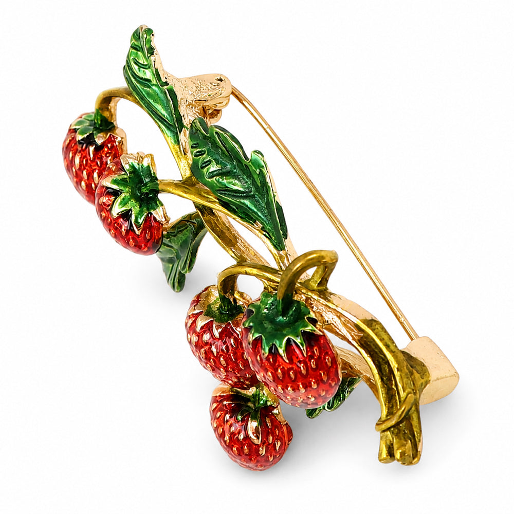 いちご ブローチ ストロベリー 苺 果実 フルーツ 葉っぱ ゴールド レッド グリーン 華やか アクセサリー かわいい バッグ 帽子 ストール プレゼント ギフト