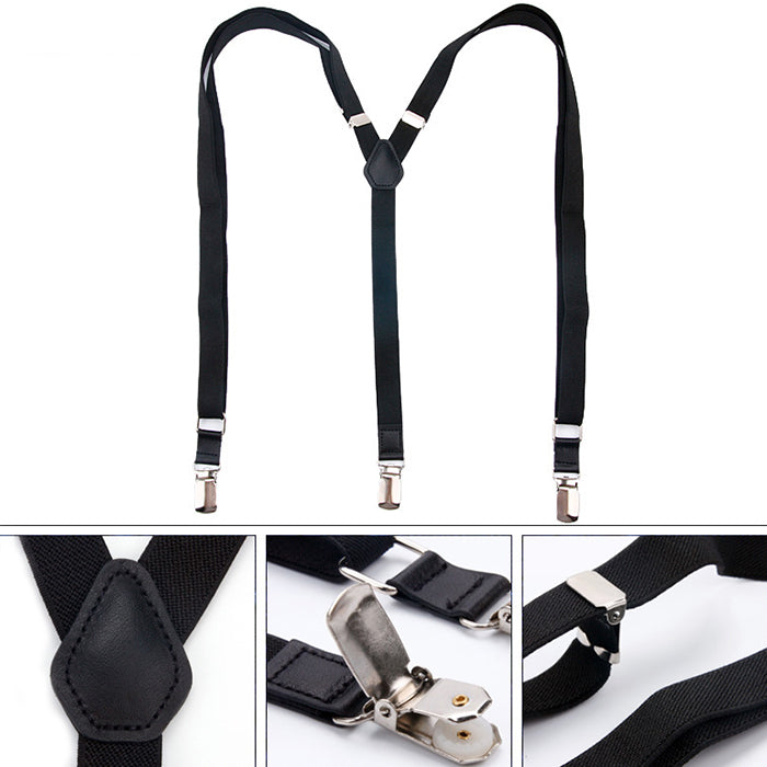 牛革を使ったシンプルで上品なサスペンダーＹ型【ブラック】男女兼用 すっきりエレガント幅16mm スーツ フォーマル 男女 祝 おしゃれ かわいい 結婚式 カジュアル 人気 プレゼント ギフト 入園式 入学式 成人式
