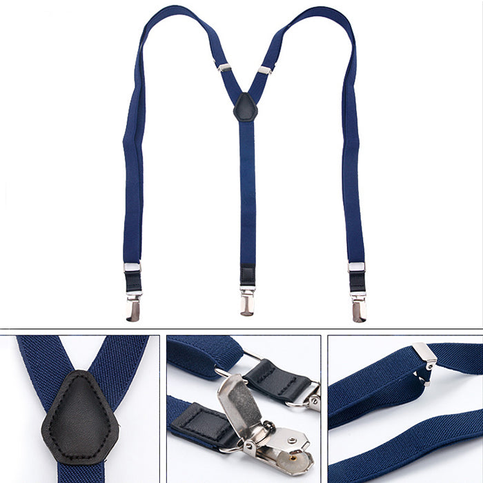 牛革を使ったシンプルで上品なサスペンダーＹ型【ネイビーブルー】男女兼用 すっきりエレガント幅16mm スーツ フォーマル 男女 祝 おしゃれ かわいい 結婚式 カジュアル 人気 プレゼント ギフト 入園式 入学式 成人式