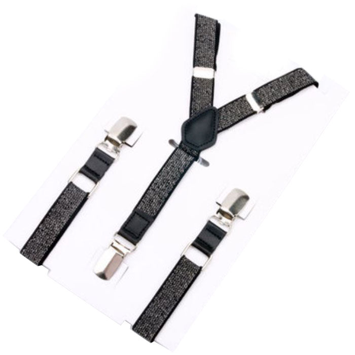 牛革を使ったシンプルで上品なサスペンダーＹ型【シルバーのピカピカブラック】男女兼用 すっきりエレガント幅16mm スーツ フォーマル 男女 祝 おしゃれ かわいい 結婚式 カジュアル 人気 プレゼント ギフト 入園式 入学式 成人式